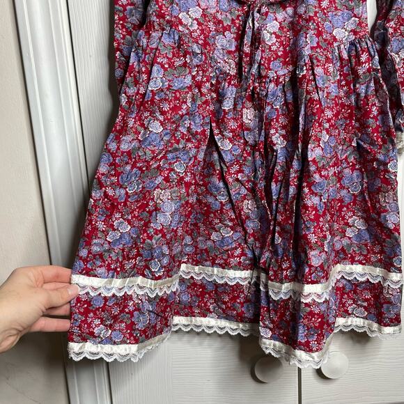Gunne Sax by Jessica McClintock Girl's Victorian Prairie Dress Red Floral Size 7 - Picture 7 of 12
